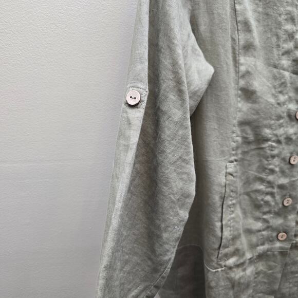 Soft Surroundings Linen Button Front Tunic Shirt Blouse Top Green Med? Flawed - Picture 5 of 9